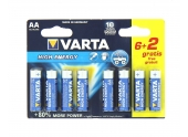 Pile  LR6 (AA) High Energy 1.5 V - Lot de 6 + 2 Gratuites  - Varta