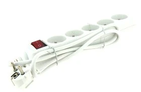 Bloc 5 Prises 2 P+T Blanc Rectangle Avec Interrupteur