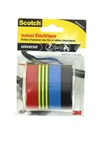 Lot de 4 Rubans Adhésif Isolant Noir, Bleu, Ver/Jaune et Rouge 10 m x 15 mm - 3M