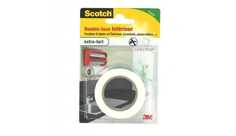 Adhésif Double Face Fixation Intérieure 1.5 m x 19 mm - 3M