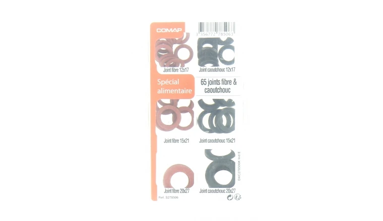 Coffret de 65 joints Fibres et Caoutchouc 12x17, 15x21 et 20x27
