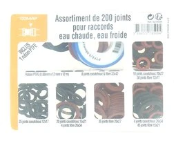 Coffret de 200 joints fibres et Caoutchouc 12 x 17, 15 x 21, 20 x 27, 26 x 34 et 33 x 42