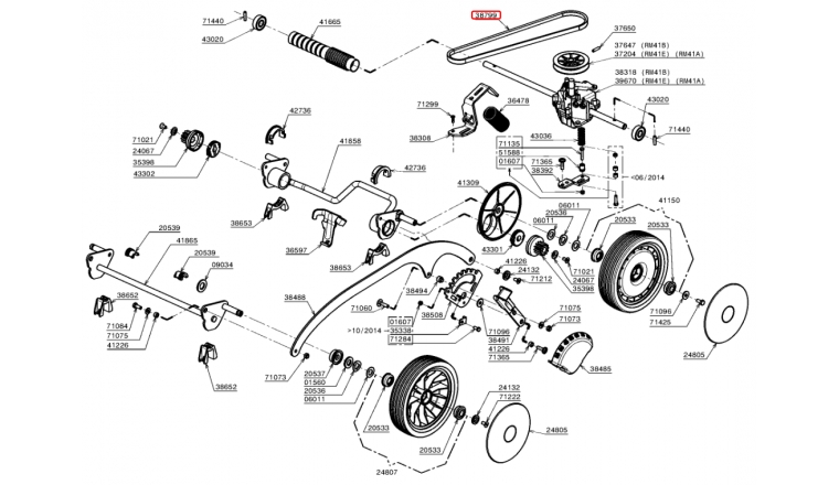 Courroie de traction pour Tondeuse Thermique RM41B, RM41E et RM41PE - Ref 38799 - Outils Wolf