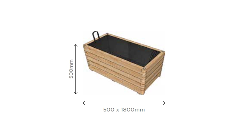 Bac à Fleur Rectangle Robust 1800x500x500mm en Pin S7272 - Solid