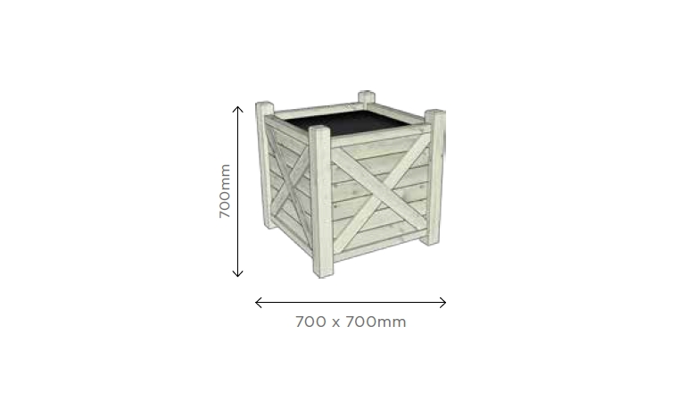 Bac à Fleur Carré 700x700x700 mm en pin Blanc S7298 - Solid