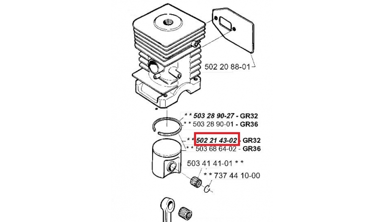 Piston complet pour débroussailleuse GR36, GR32, 235R ... - Ref 502 21 43-02 - Husqvarna