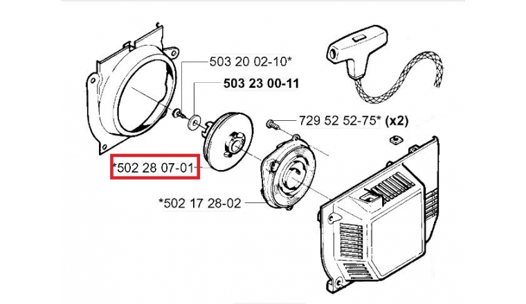 Poulie de Lanceur pour RS52, RS51 250 R ... - Ref 502 28 07-01 - Husqvarna