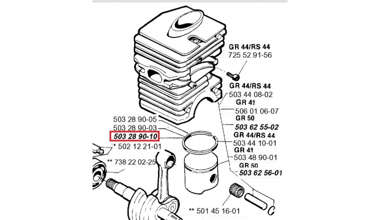 Segment de Piston pour 2054, GR44, GR50 ... - Ref 503 28 90-10 - Husqvarna