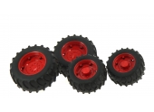 Lot de 4 Roues jumelées Jantes Rouges - Bruder 2322