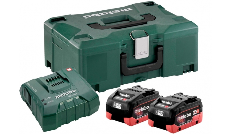 Set 2 batteries Metabo 18V/8,0 Ah + chargeur ASC Ultra +coffret MetaLoc