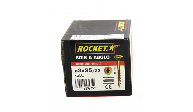 Boîte de 500 Vis à tête fraisée Pozidriv Filetage Partiel Ø 3 x 35 mm ROCKET