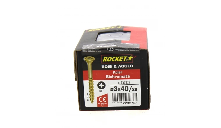 Boîte de 500 Vis à tête fraisée Pozidriv Filetage Partiel Ø 3 x 40 mm ROCKET