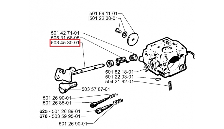 Arbre de Régulation Carburateur Tronçonneuse 625, 630, 670 - Ref 503 45 30 01 - Husqvarna