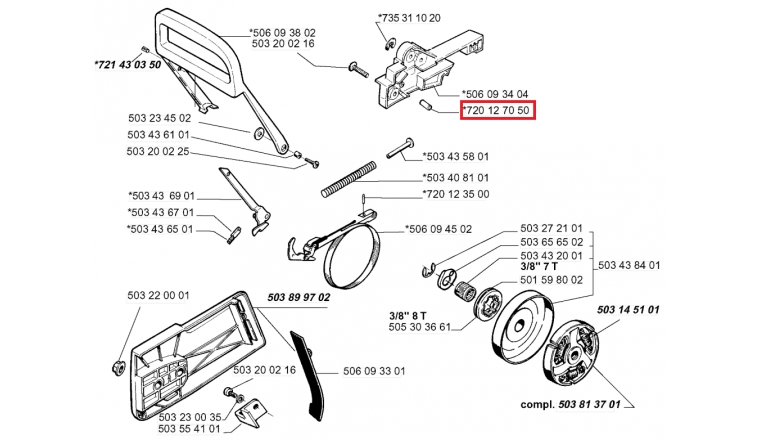 Goupille pour Gâchette frein de chaîne 2077 et 2083 Jonsered - Ref 720 12 70 50 - Husqvarna