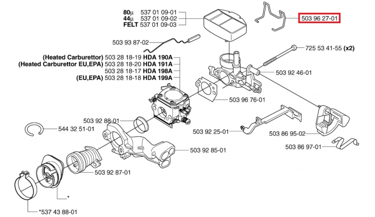 Support de Filtre à Air pour Tronçonneuse CS2156, 359 ... - Ref 503 96 27 01 - Husqvarna