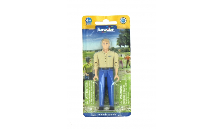 Figurine homme blond avec pantalon bleu et chaussures Bruder