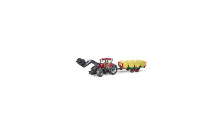 Tracteur Case IH Optum 300 CVX avec remorque et balles rondes